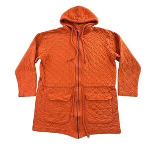 Liz & Co. Coat Womens Small Orange Quilted Hooded Drawstring Pockets Portugal